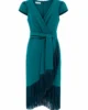 Vestido midi de flecos verde pato con manga corta Vestido midi de flecos verde pato con manga corta