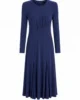 Vestido midi de punto de seda azul con falda de vuelo Vestido midi de punto de seda azul con falda de vuelo