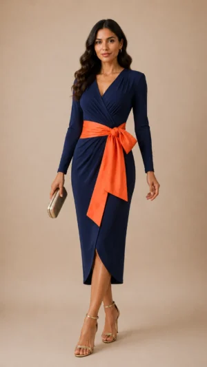 Ylma modas vestidos de fiesta, novia y comunión Vestido azul marino punto de seda con lazada de tafetán