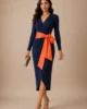 Vestido azul marino punto de seda con lazada de tafetán Vestido azul marino punto de seda con lazada de tafetán