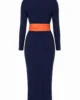 Vestido azul marino punto de seda con lazada de tafetán Vestido azul marino punto de seda con lazada de tafetán