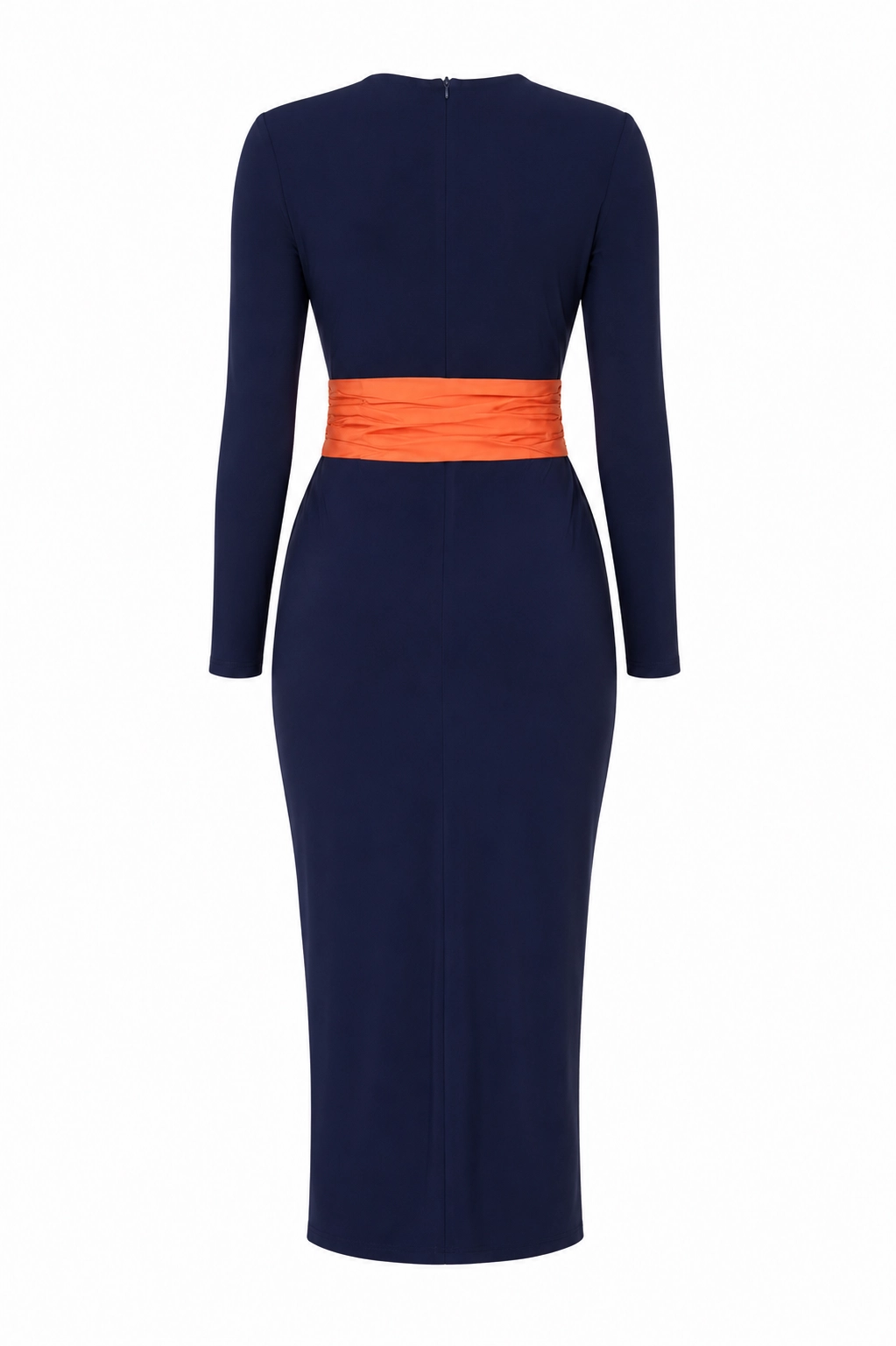 7576 (2) copia Vestido azul marino punto de seda con lazada de tafetán