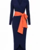 Vestido azul marino punto de seda con lazada de tafetán Vestido azul marino punto de seda con lazada de tafetán