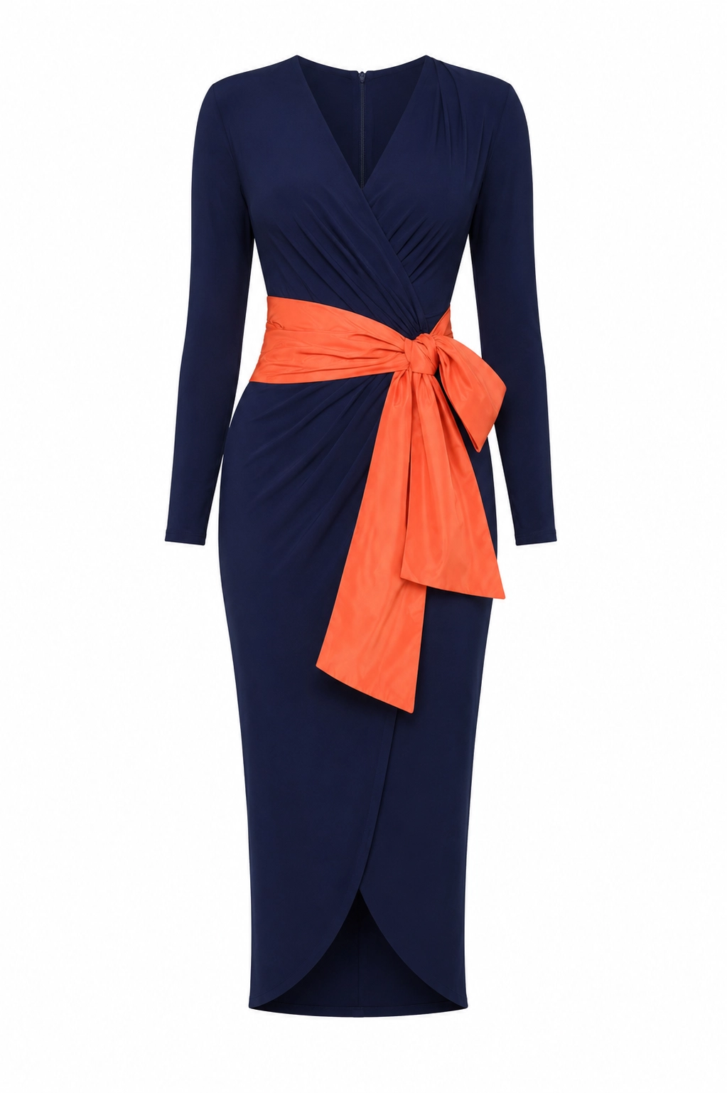 7576 (3) copia Vestido azul marino punto de seda con lazada de tafetán