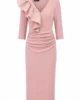 Vestido midi de crepe rosa palo con volante de tafetán Vestido midi de crepe rosa palo con volante de tafetán