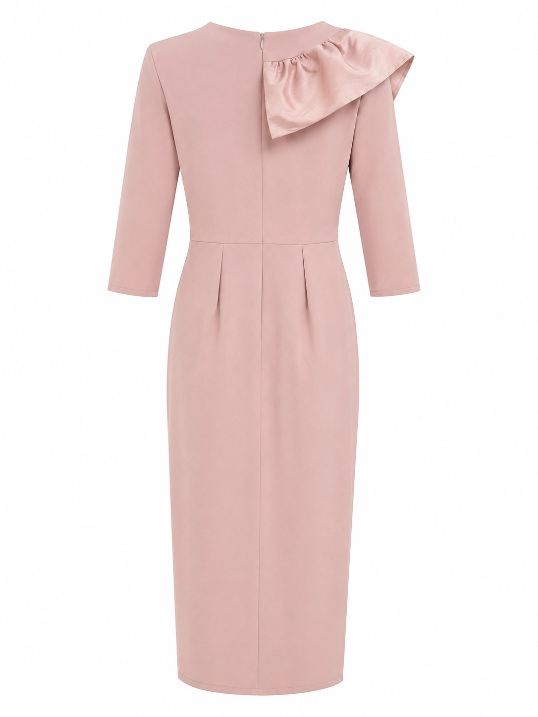 7749-rosa (2) copia Vestido midi de crepe rosa palo con volante de tafetán