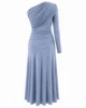 Vestido midi de punto de seda azul grisáceo asimétrico Vestido midi de punto de seda azul grisáceo asimétrico