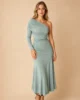 Vestido midi de punto de seda verde menta asimétrico Vestido midi de punto de seda verde menta asimétrico
