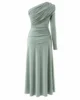 Vestido midi de punto de seda verde menta asimétrico Vestido midi de punto de seda verde menta asimétrico