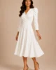 Vestido midi de crepé blanco con falda de capa Vestido midi de crepé blanco con falda de capa