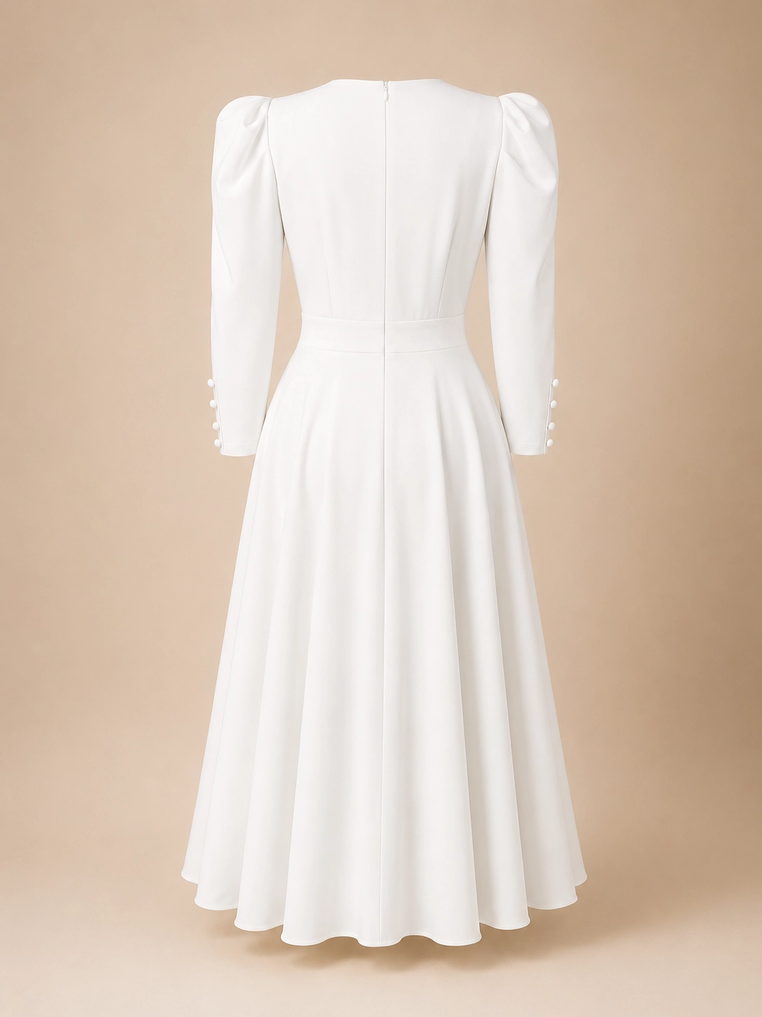 L100-blanco (2) copia Vestido midi de crepé blanco con falda de capa