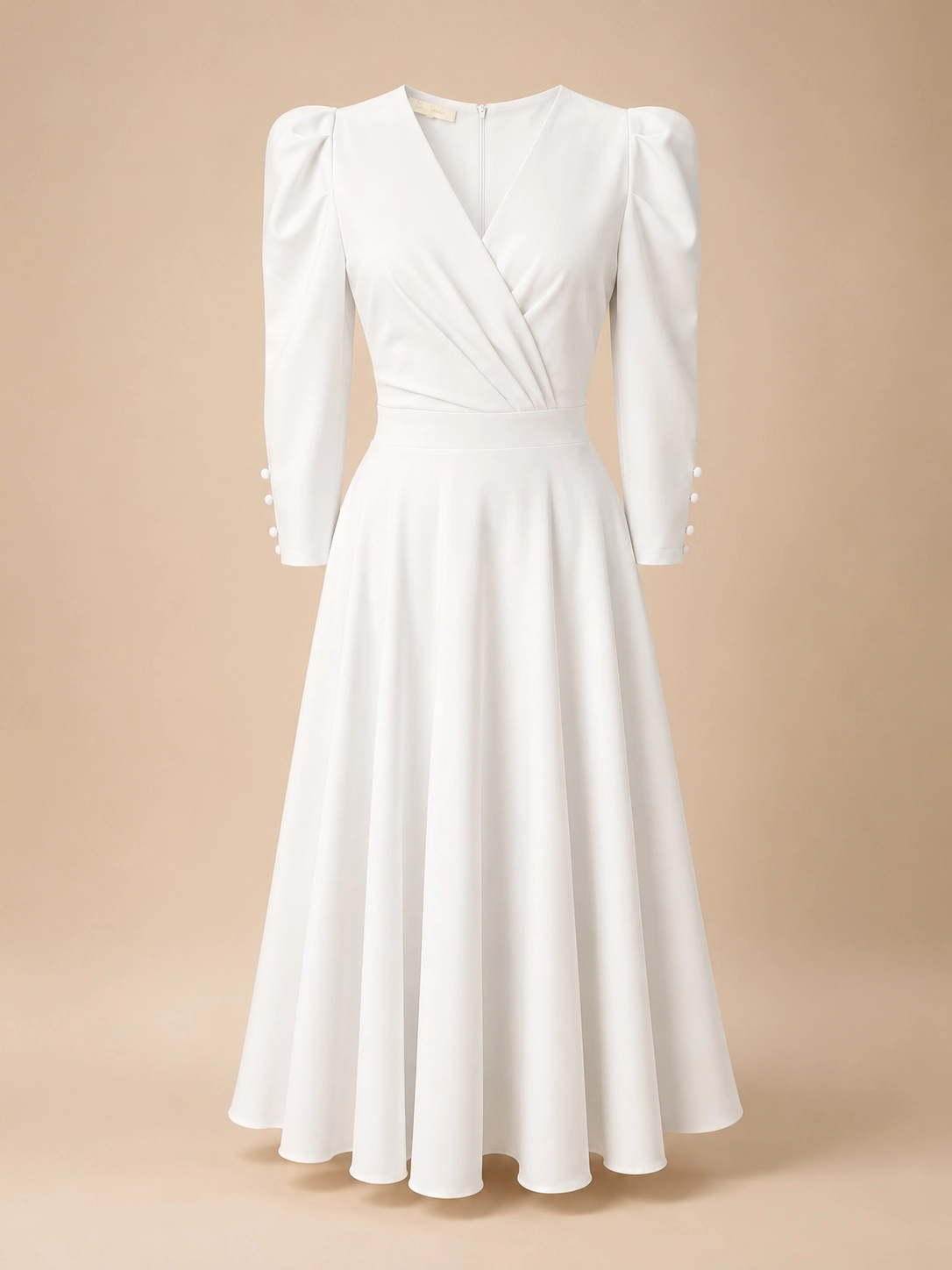 L100-blanco (3) copia Vestido midi de crepé blanco con falda de capa