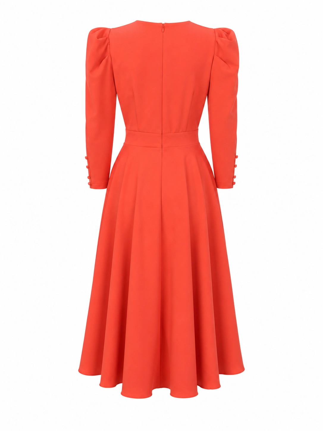 L100-coral (2) copia Vestido midi de crepé coral con falda de capa