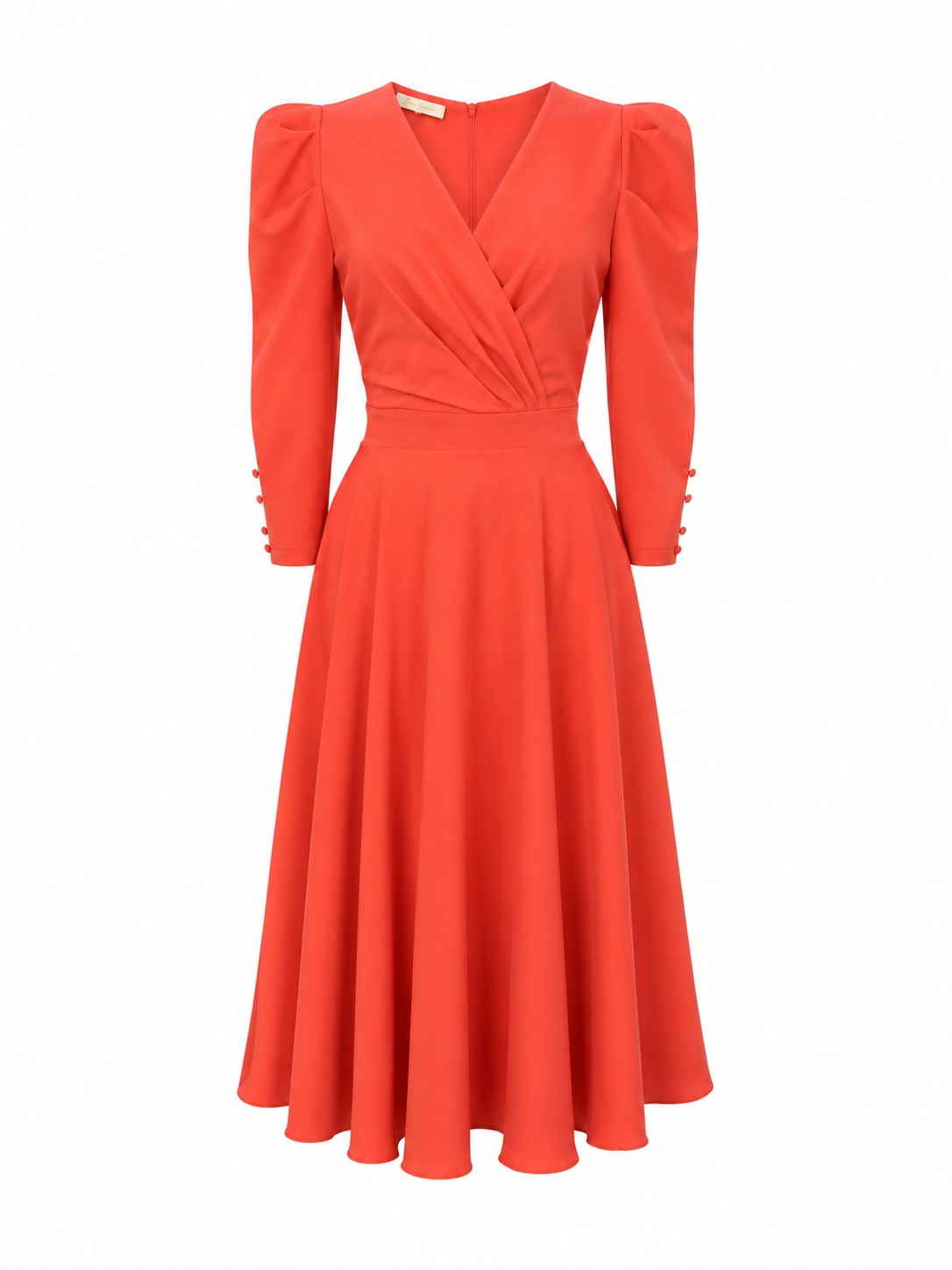 L100-coral (3) copia Vestido midi de crepé coral con falda de capa