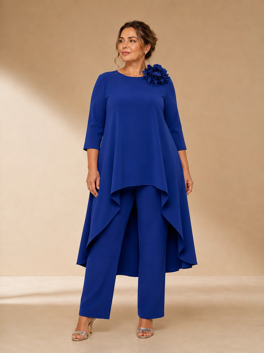 MH1017-AZUL copia Conjunto pantalón y casaca azul tinta con flor