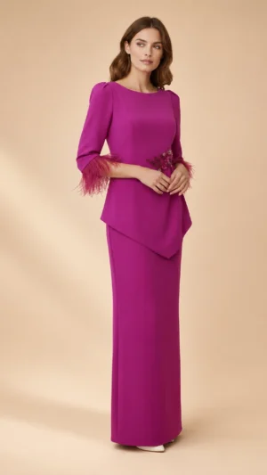 Ylma modas vestidos de fiesta, novia y comunión Vestido largo buganvilla con sobrefalda asimétrica y bordado floral