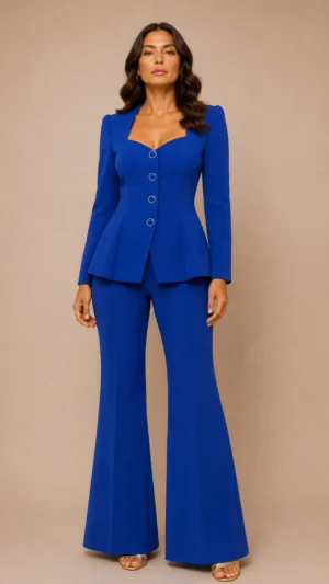 Conjunto chaqueta escote corazón azul tinta