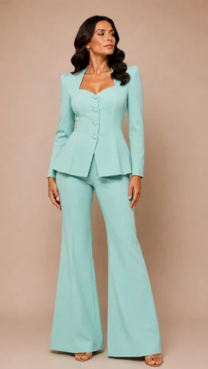 Conjunto chaqueta escote corazón verde agua