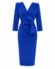 Vestido midi azul tinta de crepé con flor en cintura Vestido midi azul tinta de crepé con flor en cintura