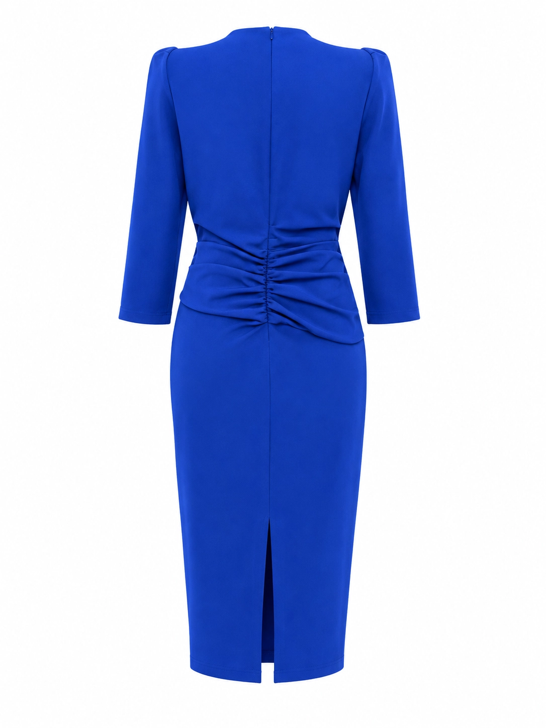 N111 (3) copia Vestido midi azul tinta de crepé con flor en cintura