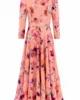 Vestido largo estampado de crepe con cinturón y abertura Vestido largo estampado de crepe con cinturón y abertura