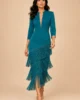 Vestido midi verde petróleo con falda de flecos Vestido midi verde petróleo con falda de flecos