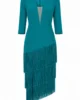 Vestido midi verde petróleo con falda de flecos Vestido midi verde petróleo con falda de flecos