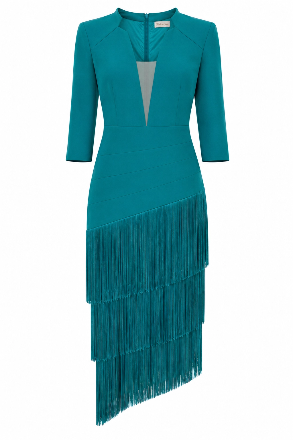 P107-petroleo (3) copia Vestido midi verde petróleo con falda de flecos