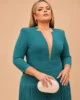 Vestido midi verde petróleo con falda de flecos Vestido midi verde petróleo con falda de flecos