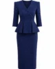 Vestido midi brocado azul marino con peplum Vestido midi brocado azul marino con peplum