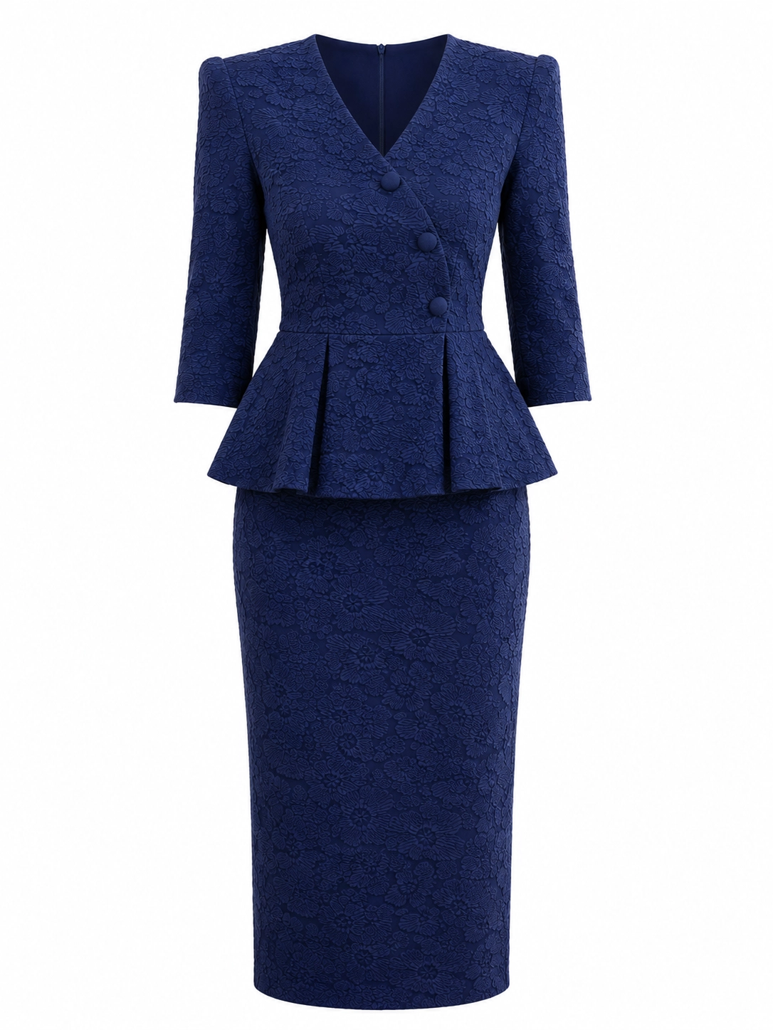 P114 (2) copia Vestido midi brocado azul marino con peplum