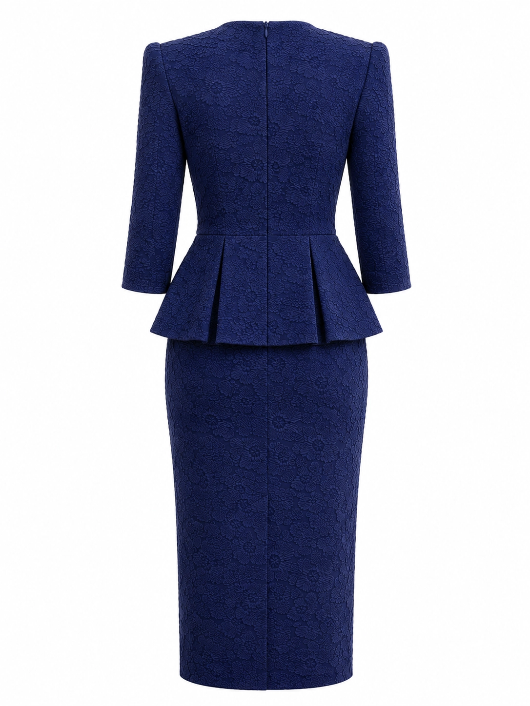 P114 (3) copia Vestido midi brocado azul marino con peplum