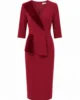 Vestido midi granate con terciopelo y peplum Vestido midi granate con terciopelo y peplum