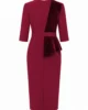 Vestido midi granate con terciopelo y peplum Vestido midi granate con terciopelo y peplum