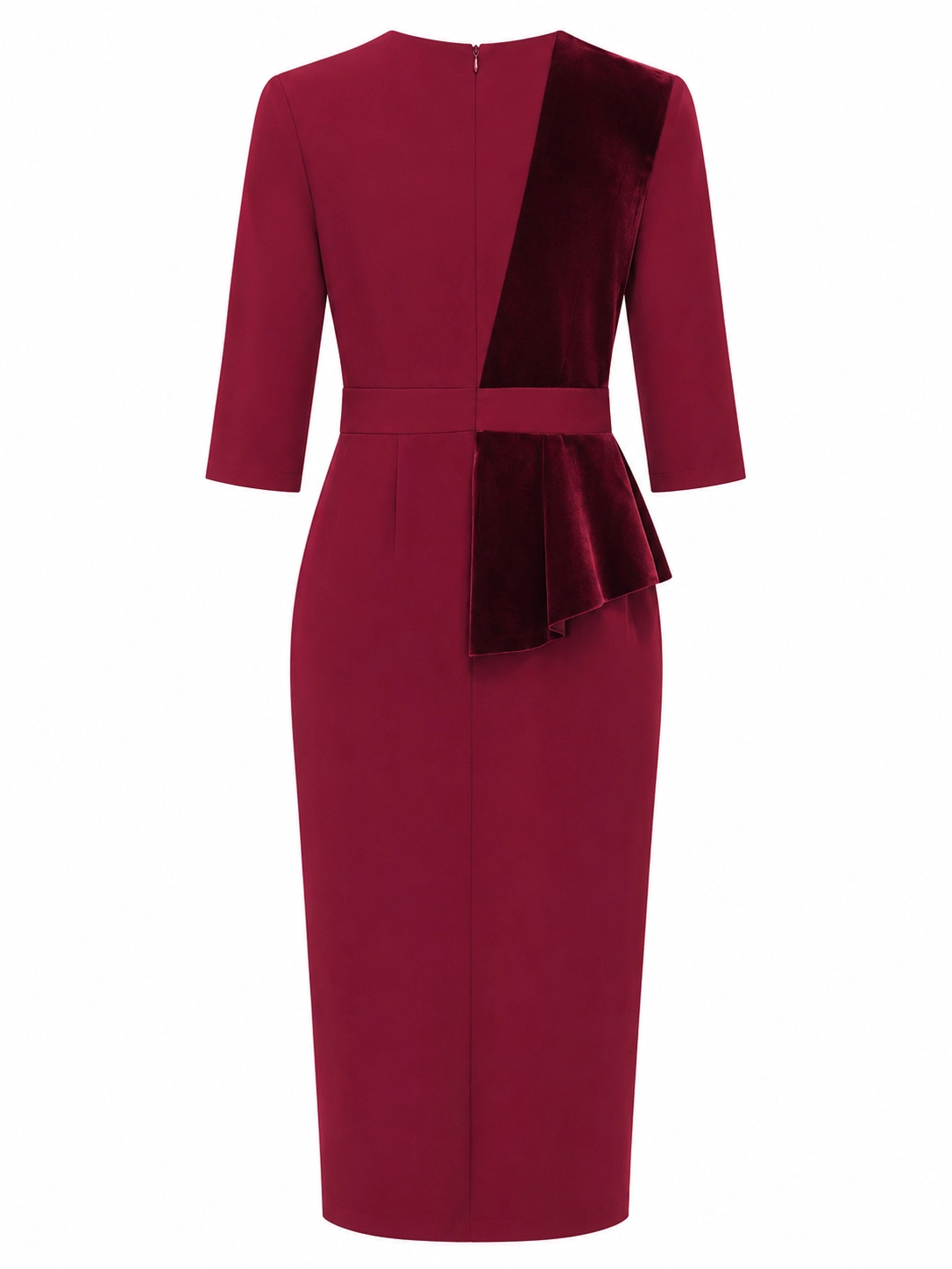 P117-granate (3) copia Vestido midi granate con terciopelo y peplum