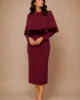 Conjunto de vestido midi con capa de terciopelo granate Conjunto de vestido midi con capa de terciopelo granate