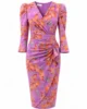 Vestido midi estampado orquídea con escote cruzado y drapeado Vestido midi estampado orquídea con escote cruzado y drapeado