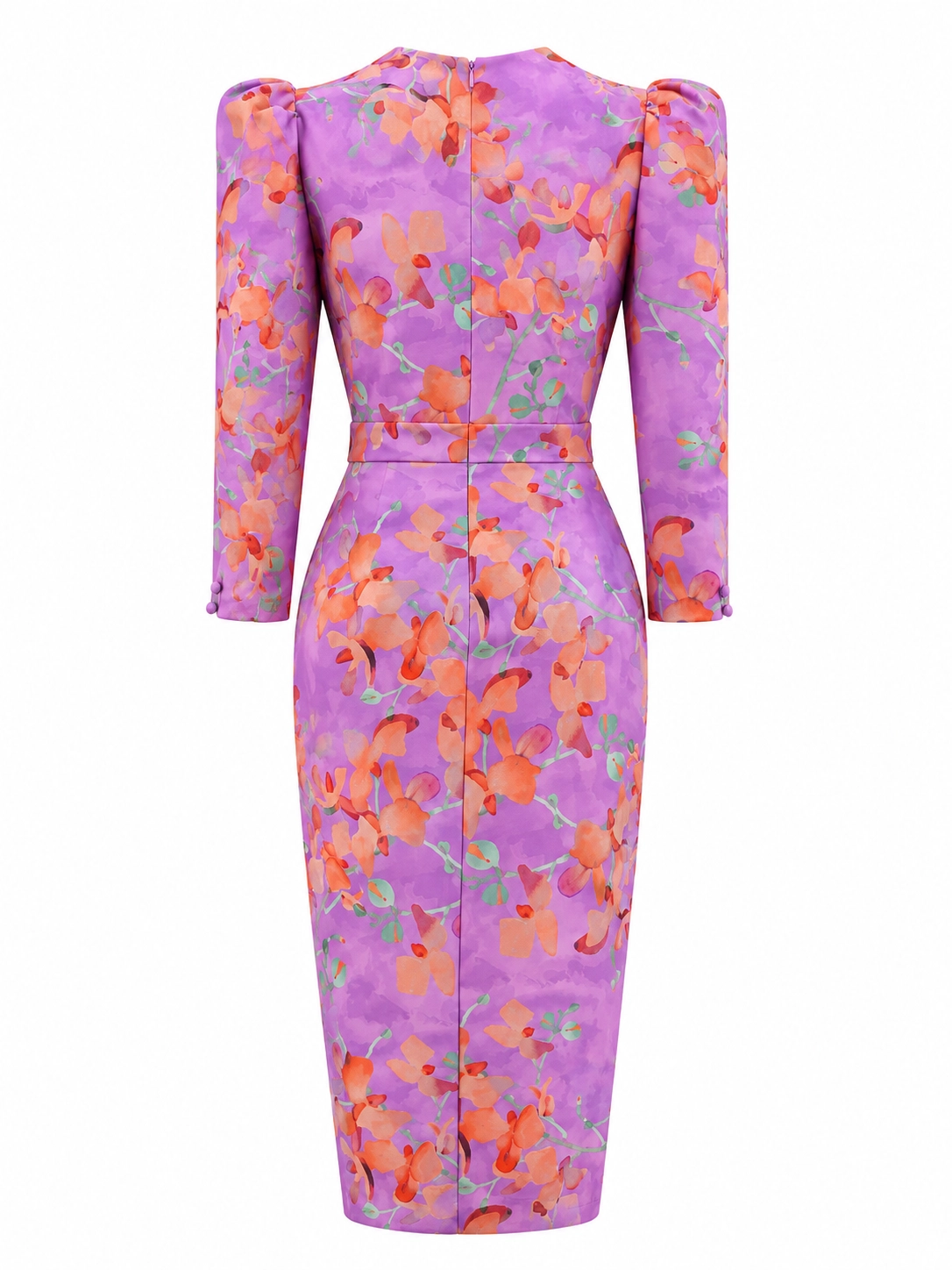 ROCIO-E-ORQUIDEA2 copia Vestido midi estampado orquídea con escote cruzado y drapeado