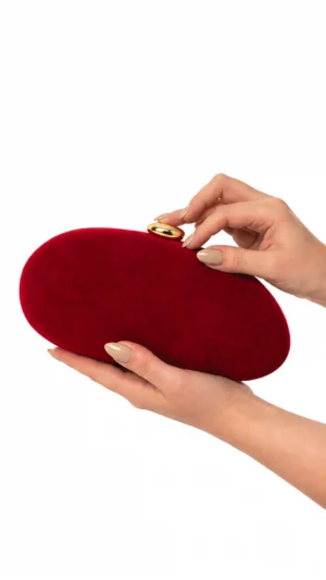 Ylma modas vestidos de fiesta, novia y comunión Bolso clutch granate ovalado de antelina