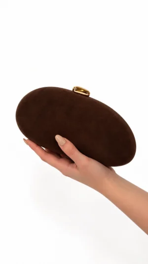 Ylma modas vestidos de fiesta, novia y comunión Bolso clutch marrón chocolate ovalado