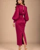 Vestido midi carmesí satinado con manga abullonada Vestido midi carmesí satinado con manga abullonada