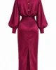 Vestido midi carmesí satinado con manga abullonada Vestido midi carmesí satinado con manga abullonada