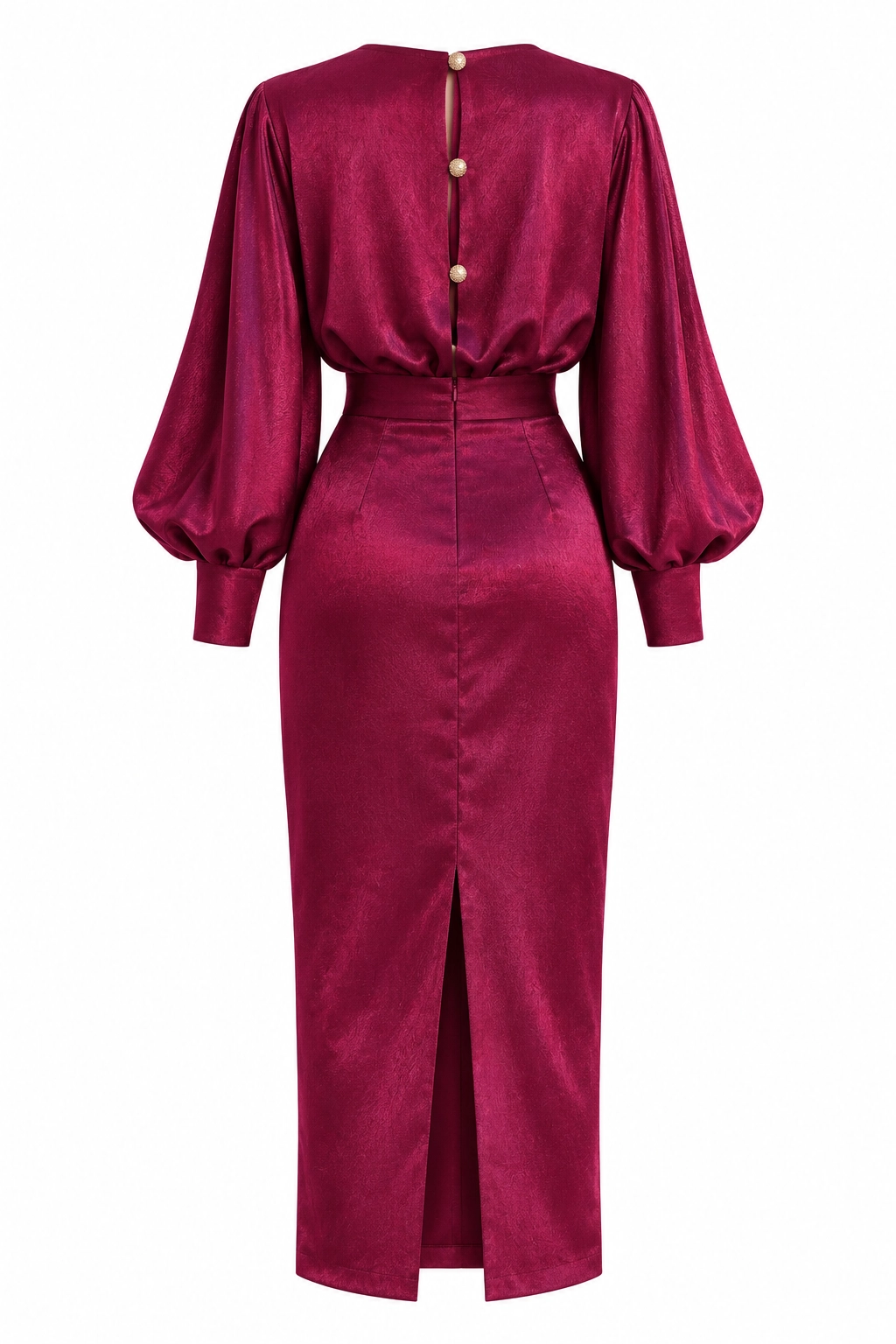 7875-1 (2) copia Vestido midi carmesí satinado con manga abullonada