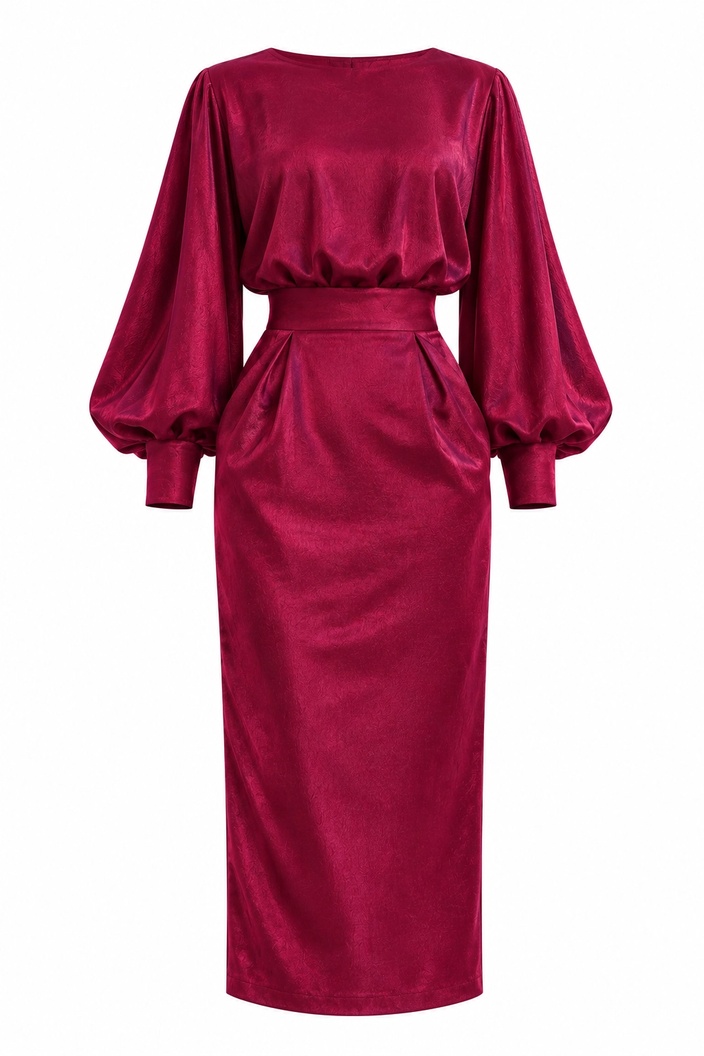 7875-1 (3) copia Vestido midi carmesí satinado con manga abullonada