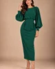 Vestido midi verde botella con manga abullonada Vestido midi verde botella con manga abullonada