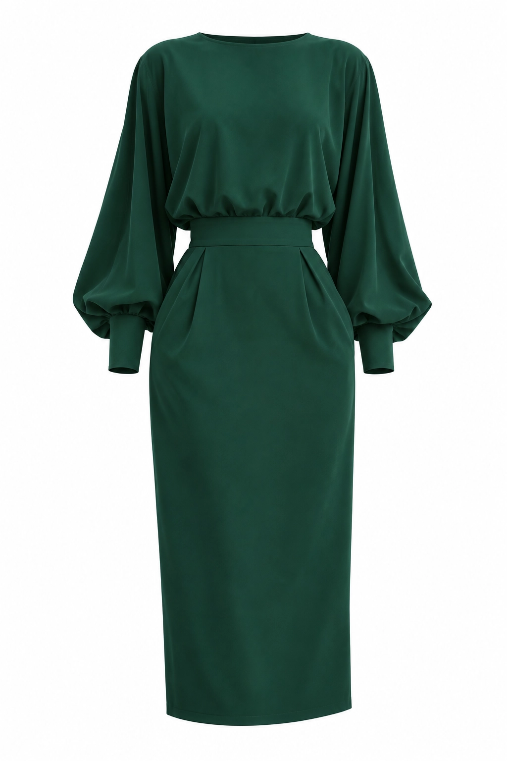 7875 (2) copia Vestido midi verde botella con manga abullonada