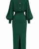 Vestido midi verde botella con manga abullonada Vestido midi verde botella con manga abullonada