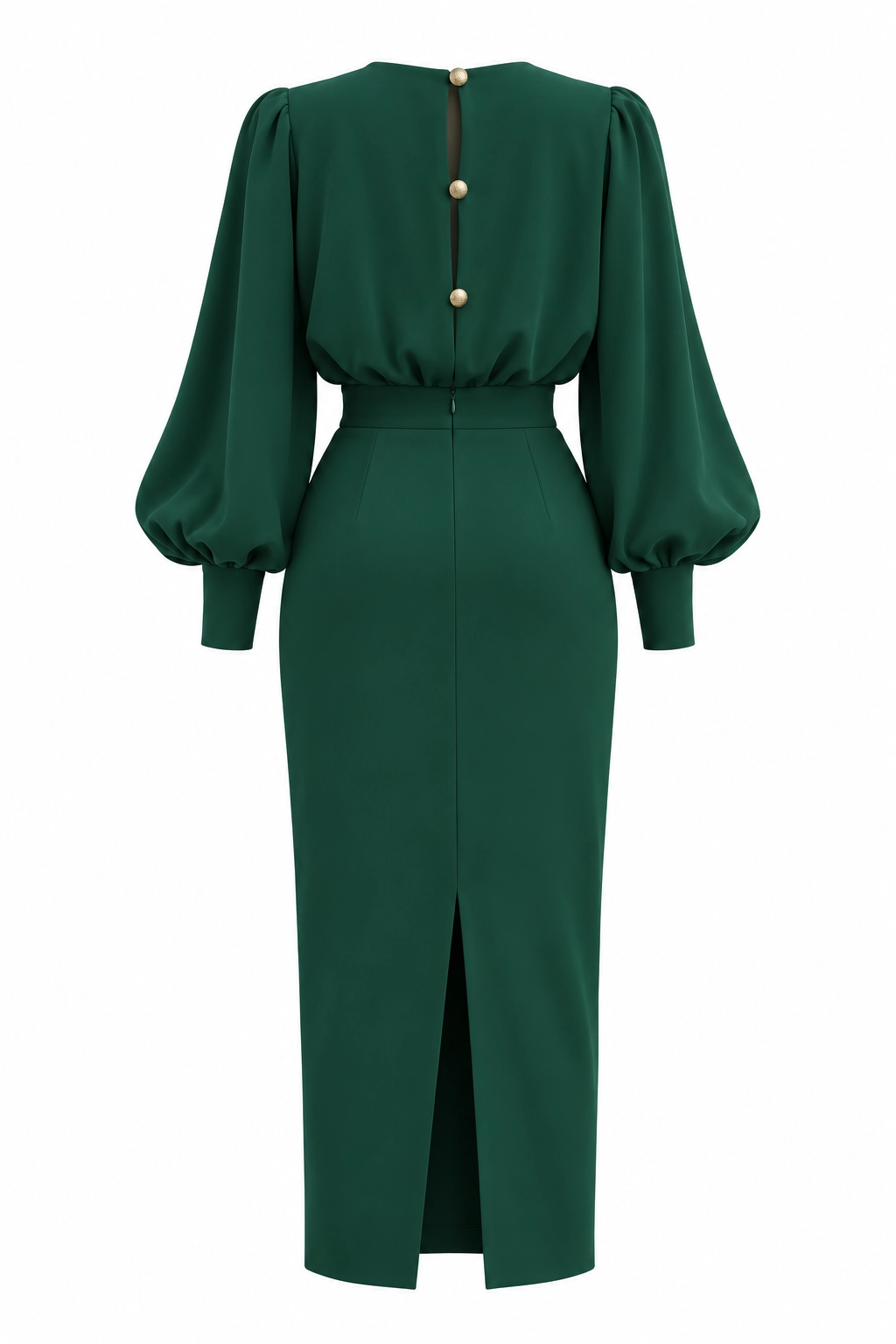 7875 (3) copia Vestido midi verde botella con manga abullonada