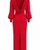 Vestido midi rojo de crepé con espalda drapeada Vestido midi rojo de crepé con espalda drapeada