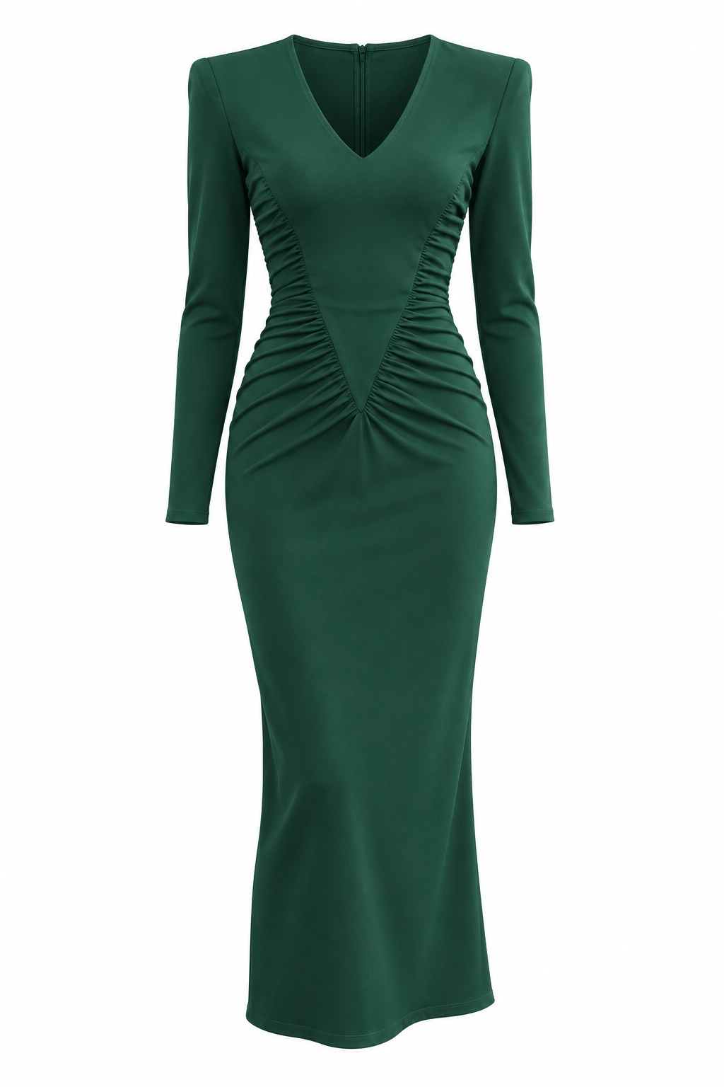 7885 (2) copia Conjunto vestido midi verde botella y capa de punto
